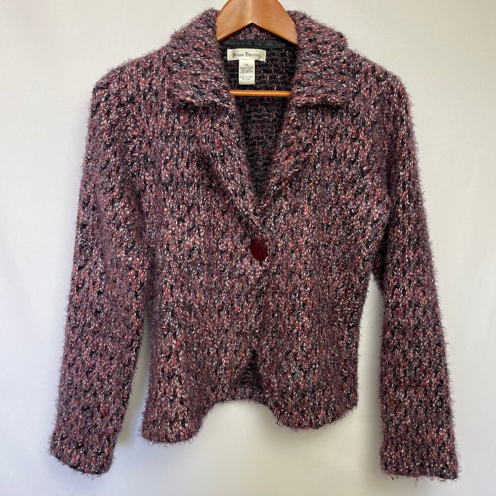 Susan Bristol Womens Sweater Jacket Blazer Size M Purple Wool Blend Cardigan